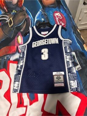 Mitchell & Ness Georgetown Navy and White #3 Jersey